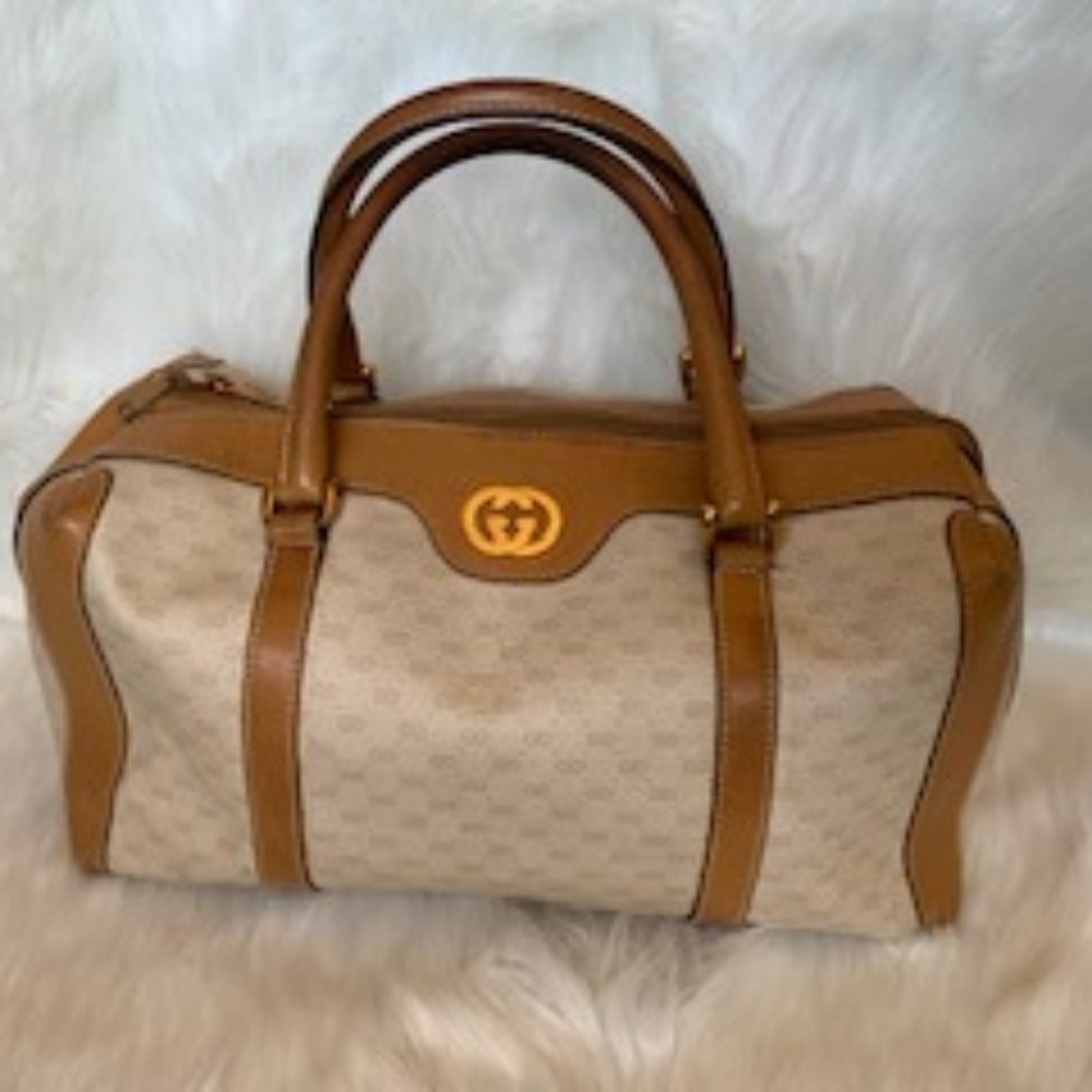 Gucci Vintage Cream and Tan Boston Bag